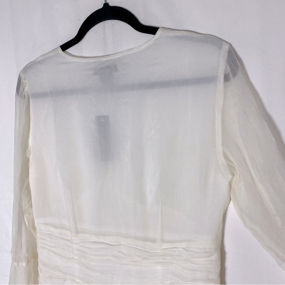 W.D.N.Y Cream Silk Deep V Neck Ruched Bodice Long Sleeve Blouse 8 NWT - Picture 13 of 16